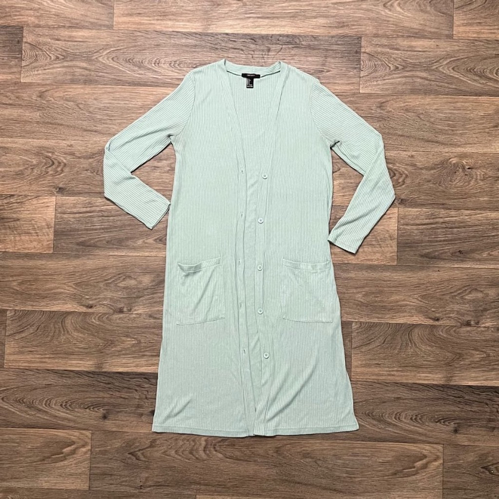 Forever 21 Light Green Long Cardigan
